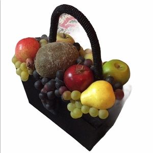 Moo Roo Black Satin and Fruit Handbag